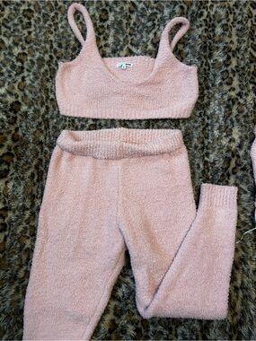 Fashion Nova Blush Pink Fuzzy Loungewear Set